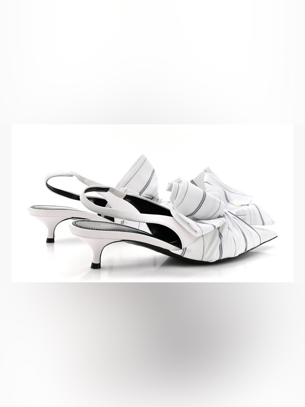 Balenciaga | Nappa Stripe Poplin Pointed Toe Knife Chemise Slingback Mules - Picture 4 of 8